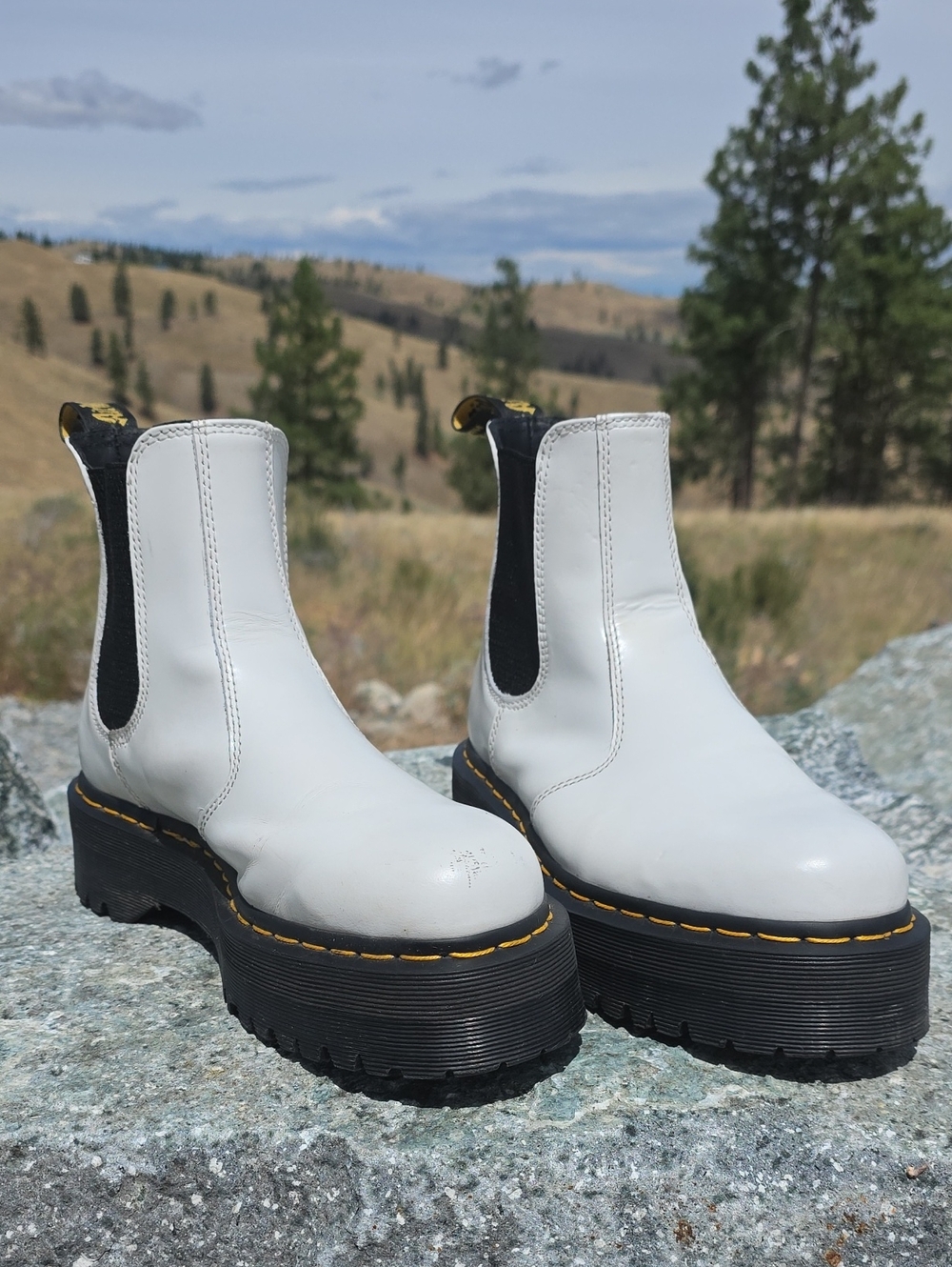 Dr. Martens White Platform Chelsea Boots with Black Sole